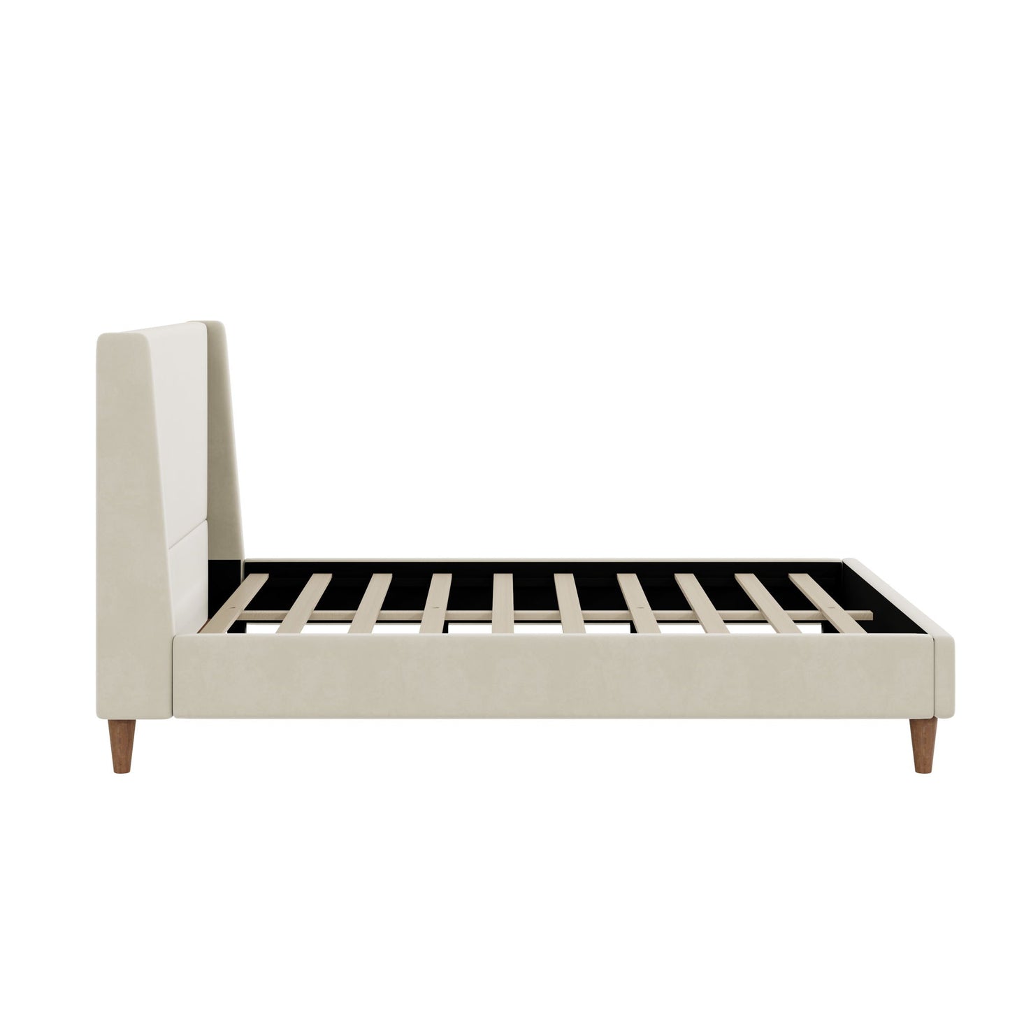 Upholstered Modern Platform Bed With Wingback Headboard cream fabric, slatted base on Tampa Home & Garden Store