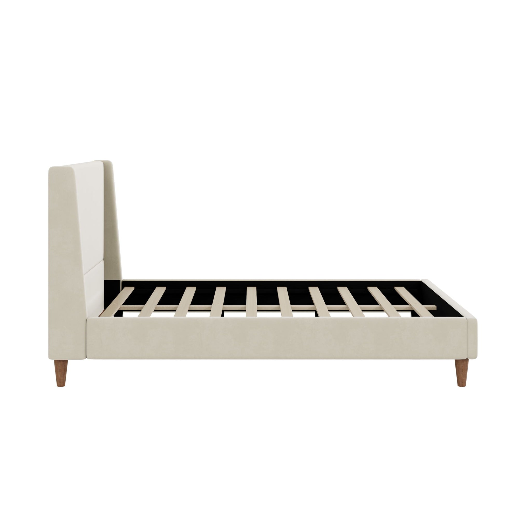 Upholstered Modern Platform Bed With Wingback Headboard cream fabric, slatted base on Tampa Home & Garden Store