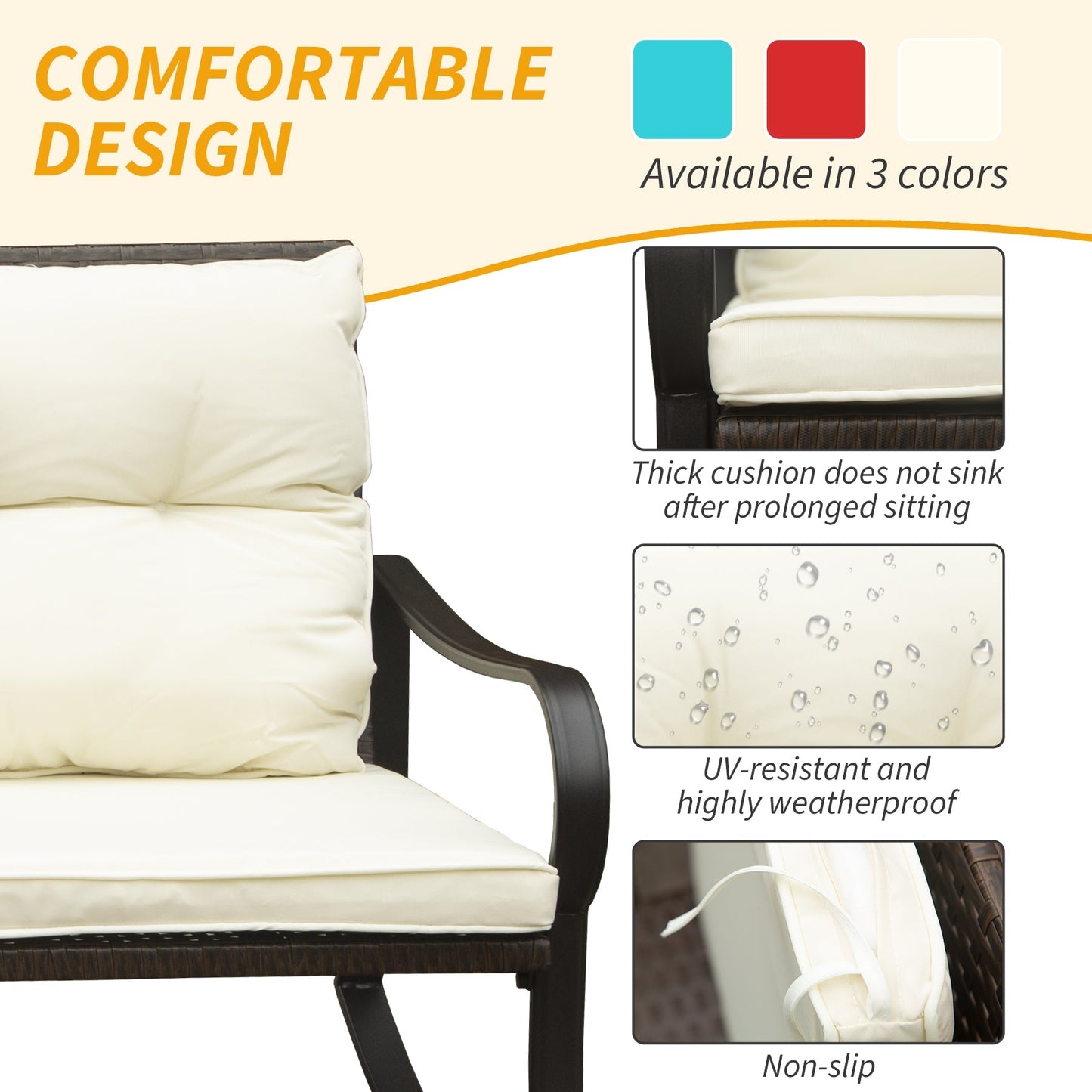 Metal 2-person outdoor rocking seating group with cream cushions by HouseOfZazla on Tampa Home & Garden Store