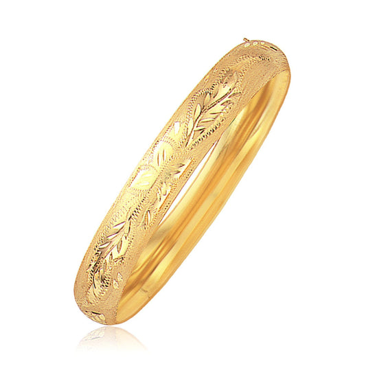 Classic floral carved bangle bracelet, 14k yellow gold, 10.0mm width on Tampa Home & Garden Store