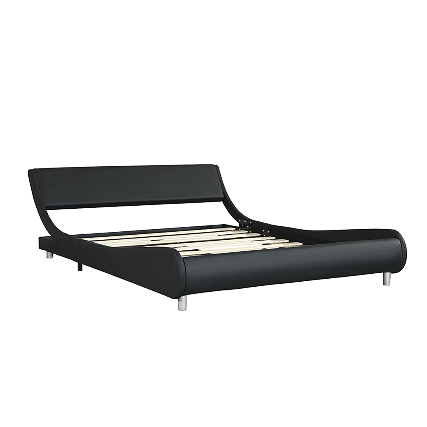 Queen Upholstered Led Bed Frame With Curve Black
