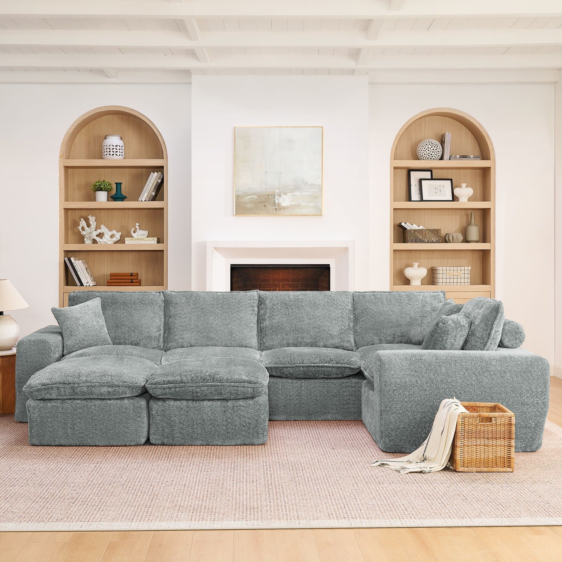 Sectional sofa with moveable ottoman, gray fabric, 3-piece set HouseOfZazla on Tampa Home & Garden Store