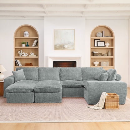 Sectional sofa with moveable ottoman, gray fabric, 3-piece set HouseOfZazla on Tampa Home & Garden Store