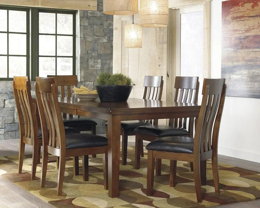 Ralene six-piece dining room set, dark brown wooden table with black upholstered chairs on Tampa Home & Garden Store