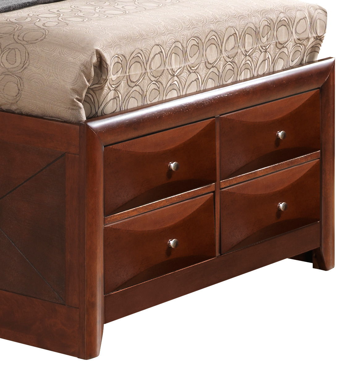 Storage bed with six curved-front drawers in dark cherry wood finish HouseOfZazla on Tampa Home & Garden Store