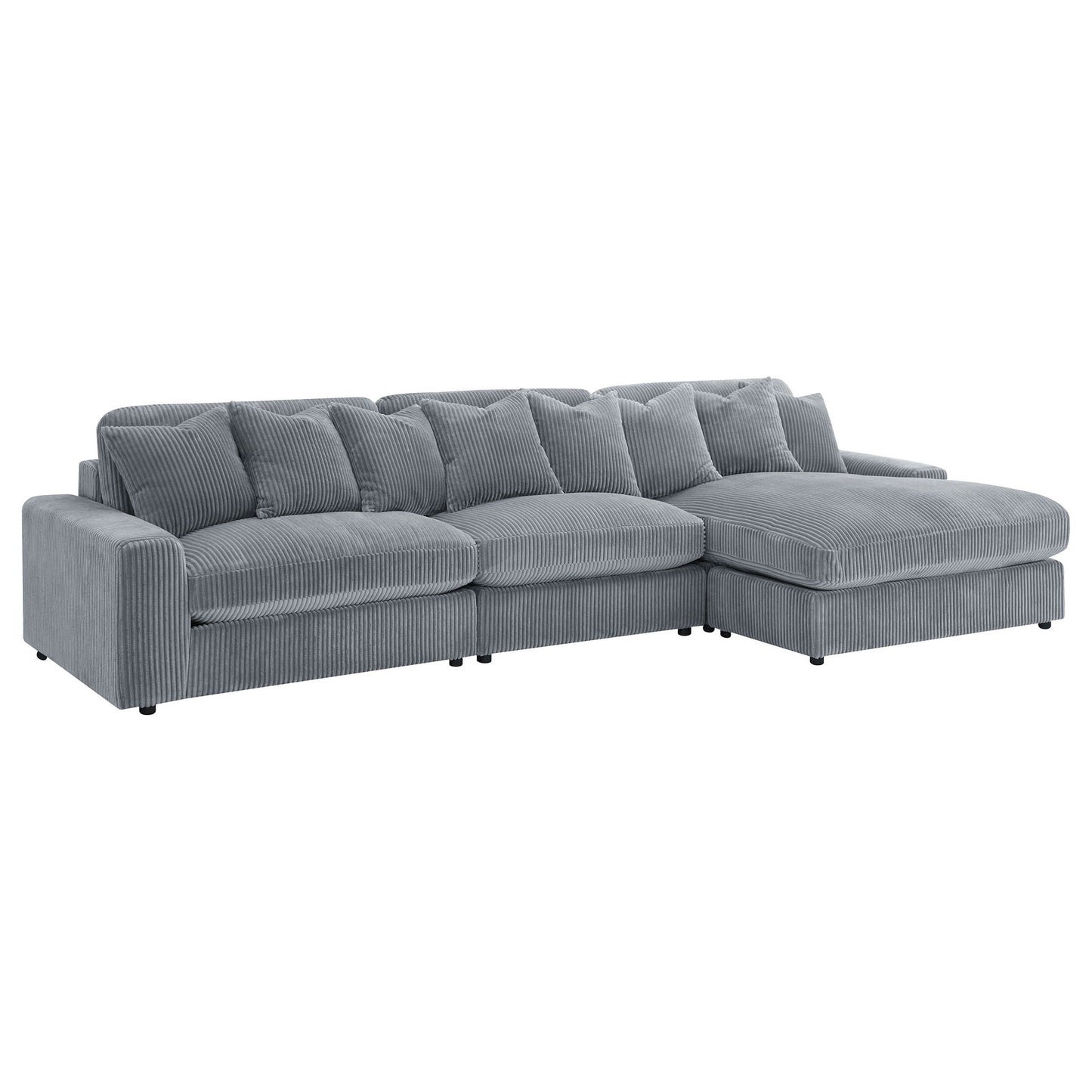 Cassidy sectional sofa with reversible cushions in gray corduroy, chaise on right on Tampa Home & Garden Store