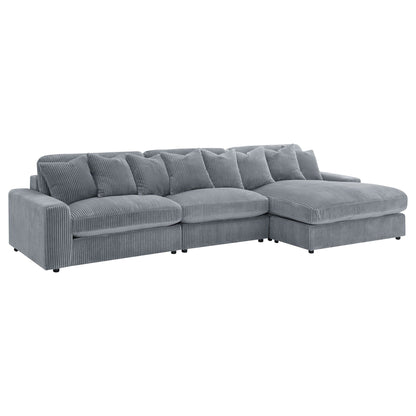 Cassidy sectional sofa with reversible cushions in gray corduroy, chaise on right on Tampa Home & Garden Store