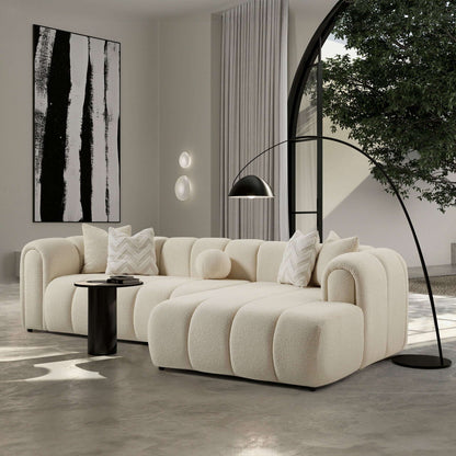 Beatrice Modern Tufted Right Sectional Sofa Ivory in plush boucle fabric with rounded arms on Tampa Home & Garden Store