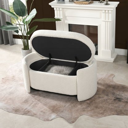 Fuji Oval Storage Bench ivory white upholstered with plush interior and lid HouseOfZazla on Tampa Home & Garden Store