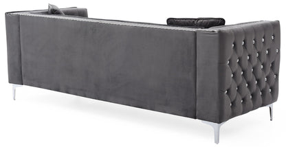 Paige sofa stationary grey velvet with tufted crystal-button right panel and chrome legs on Tampa Home & Garden Store