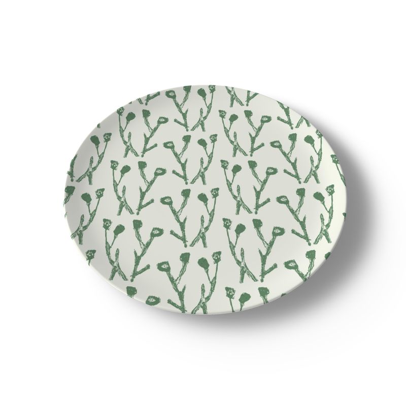 Climbing Jasmine china plate Erin Donahue Tice with green botanical motif plate on Tampa Home & Garden Store
