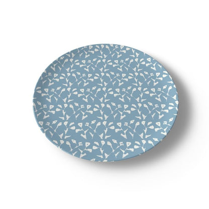 China plates set featuring holiday blue Genevieve pattern by Erin Donahue Tice on Tampa Home & Garden Store