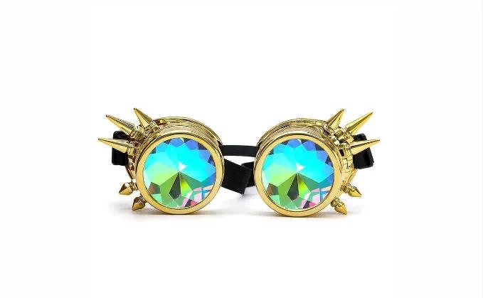 Steampunk goggles FLIPSTYLEZLLC gold frame iridescent lenses black strap on Tampa Home & Garden Store