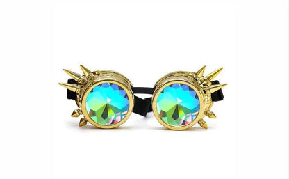 Steampunk goggles FLIPSTYLEZLLC gold frame iridescent lenses black strap on Tampa Home & Garden Store