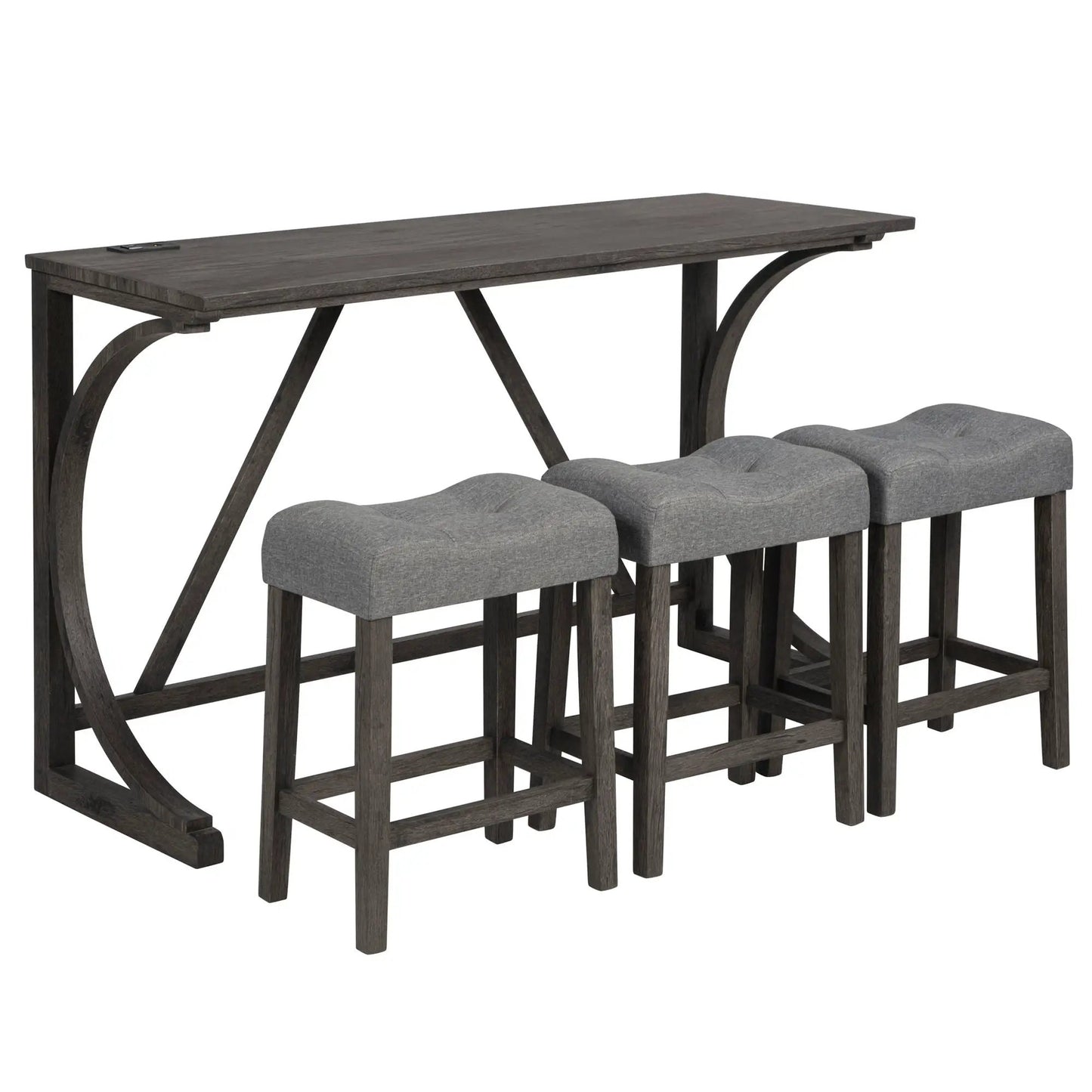 Bar Table Set With 3 Padded Stools, dark wood, curved legs, 4-piece Unique Piece Furniture on Tampa Home & Garden Store