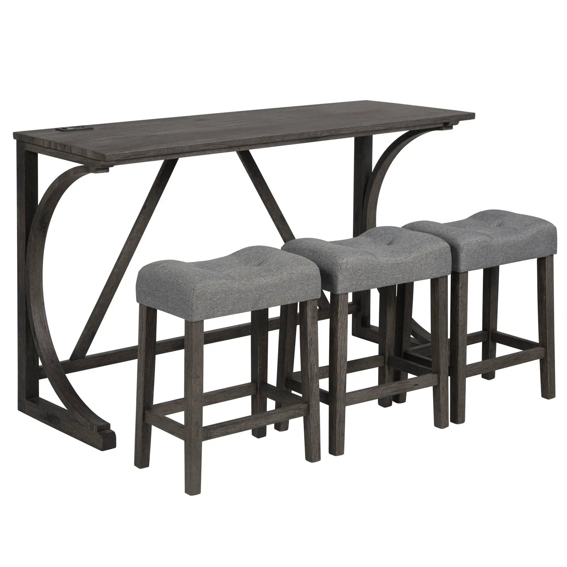 Bar Table Set With 3 Padded Stools, dark wood, curved legs, 4-piece Unique Piece Furniture on Tampa Home & Garden Store