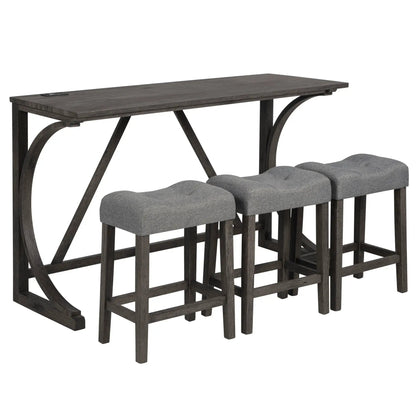 Bar Table Set With 3 Padded Stools, dark wood, curved legs, 4-piece Unique Piece Furniture on Tampa Home & Garden Store