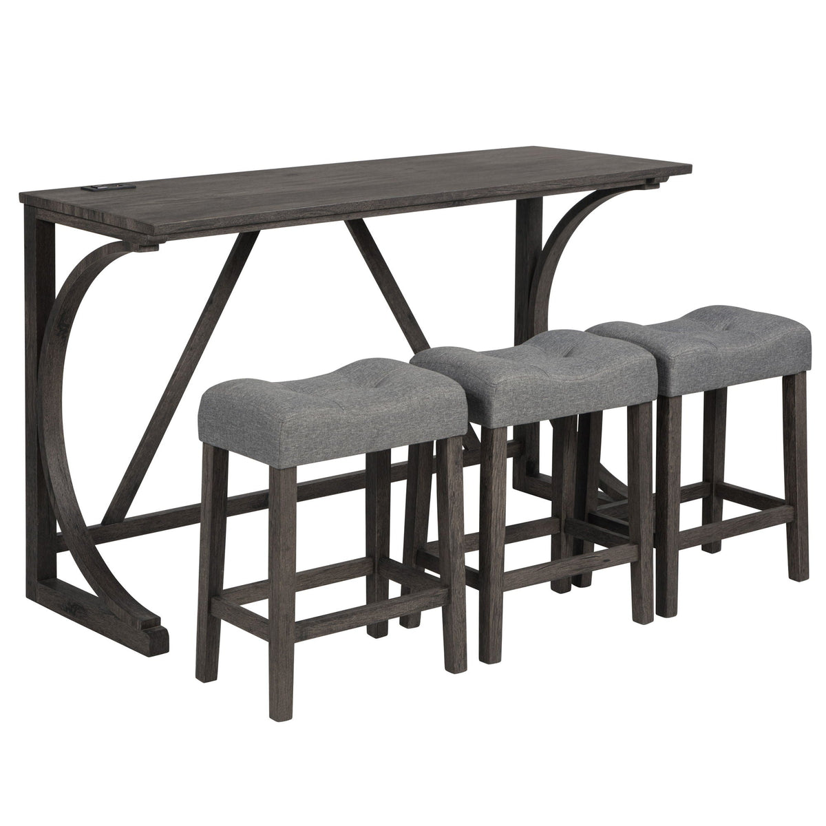 Bar table set with 3 padded gray stools in dark wood with curved legs by HouseOfZazla on Tampa Home & Garden Store