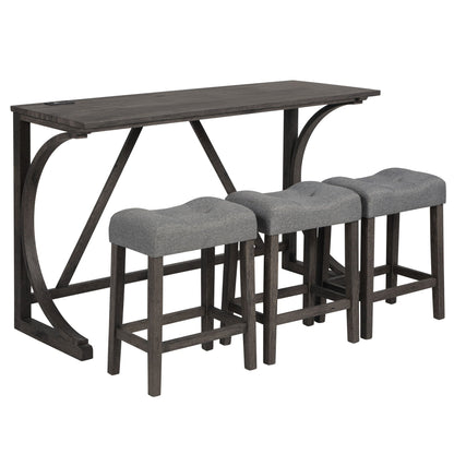 Bar table set with 3 padded gray stools in dark wood with curved legs by HouseOfZazla on Tampa Home & Garden Store