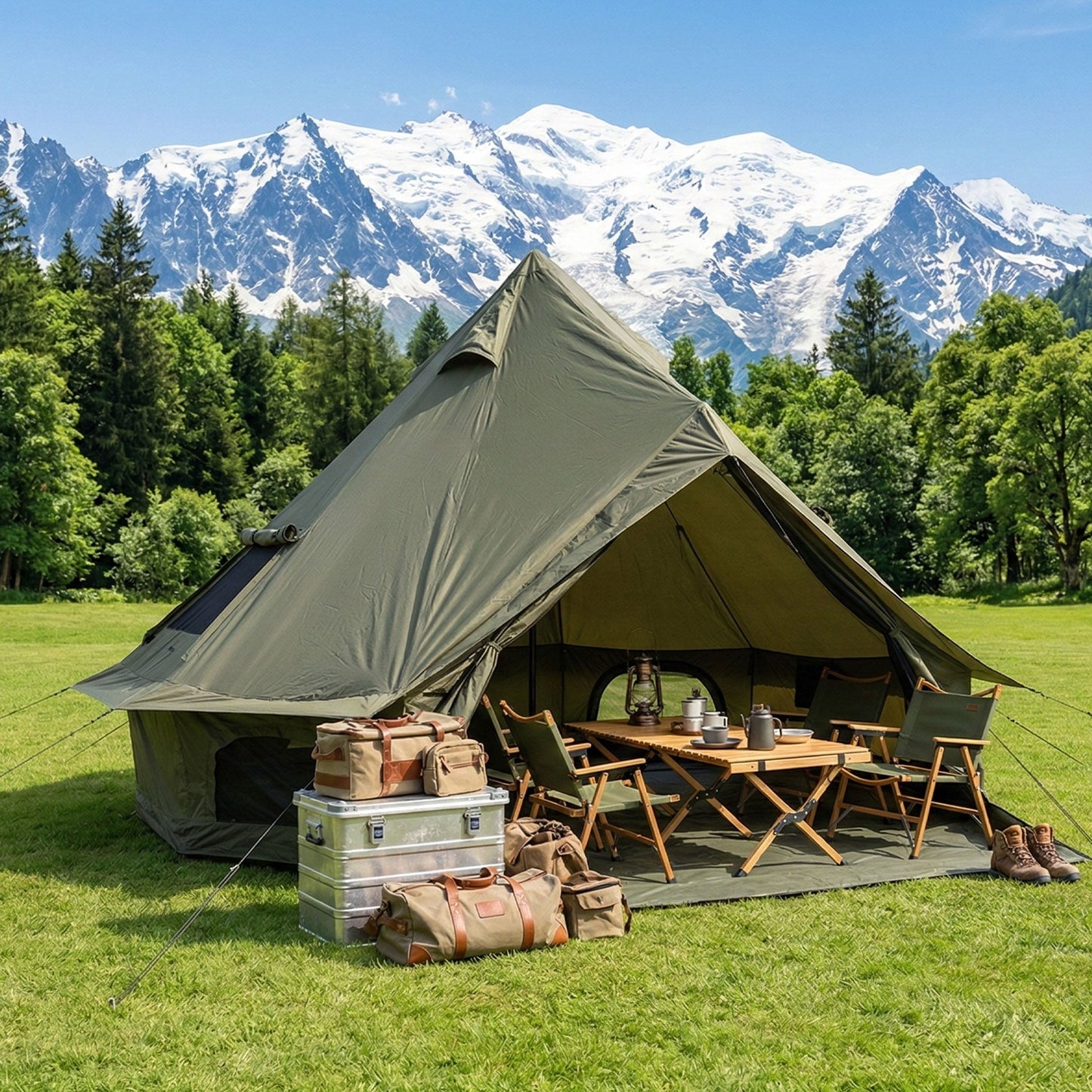4 Season Bell Tent 9.8 ft olive green tent by HouseOfZazla with open doorway on Tampa Home & Garden Store