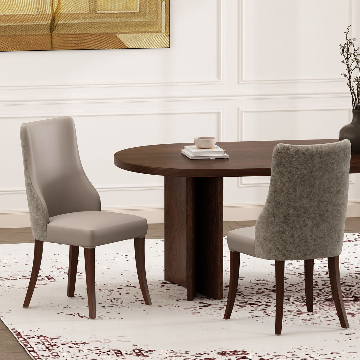 Modern dining chair set of 2 HouseOfZazla gray fabric with wooden legs commercial-grade on Tampa Home & Garden Store