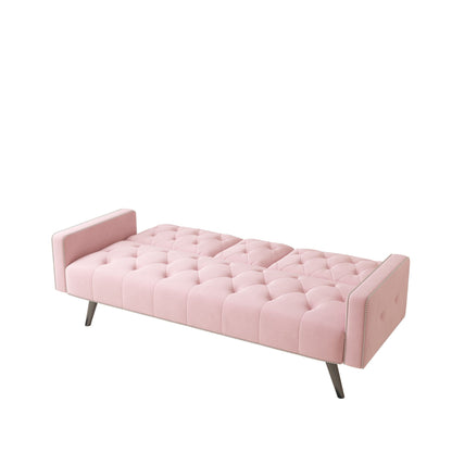 Pink Velvet Sofa Bed With Nailhead And The Frame
