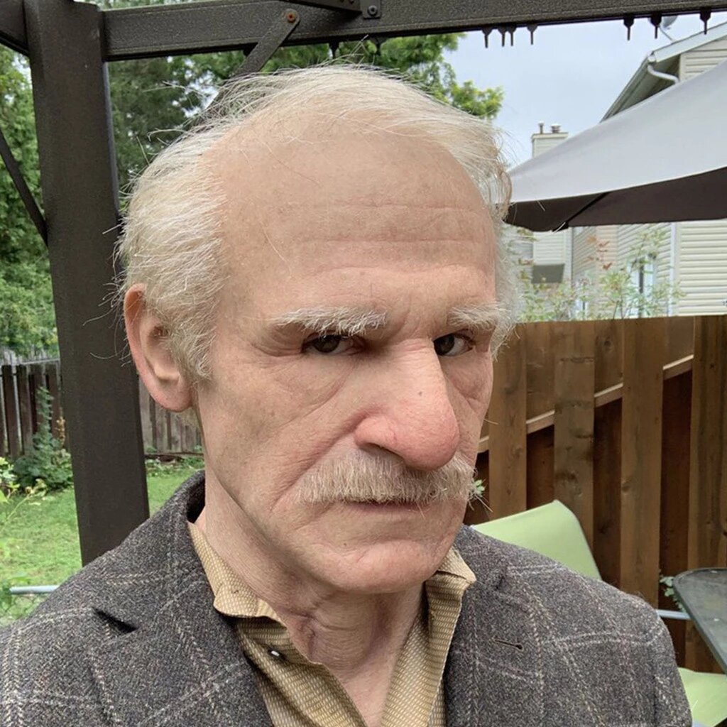 Realistic Old Man Halloween Mask Moktan Sabai, lifelike gray hair and aged features on Tampa Home & Garden Store