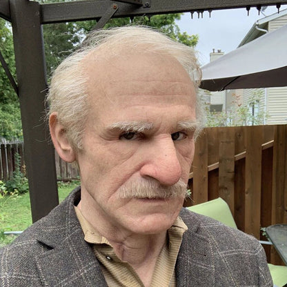 Realistic Old Man Halloween Mask Moktan Sabai, lifelike gray hair and aged features on Tampa Home & Garden Store