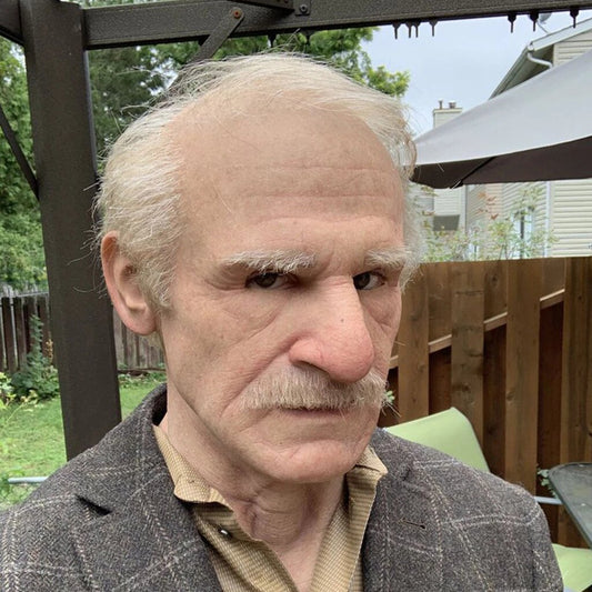 Realistic Old Man Halloween Mask Moktan Sabai, lifelike gray hair and aged features on Tampa Home & Garden Store