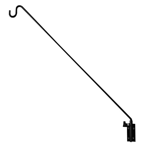 Outdoor yard fence bird feeder hanger in black metal with long diagonal arm and S-hook on Tampa Home & Garden Store
