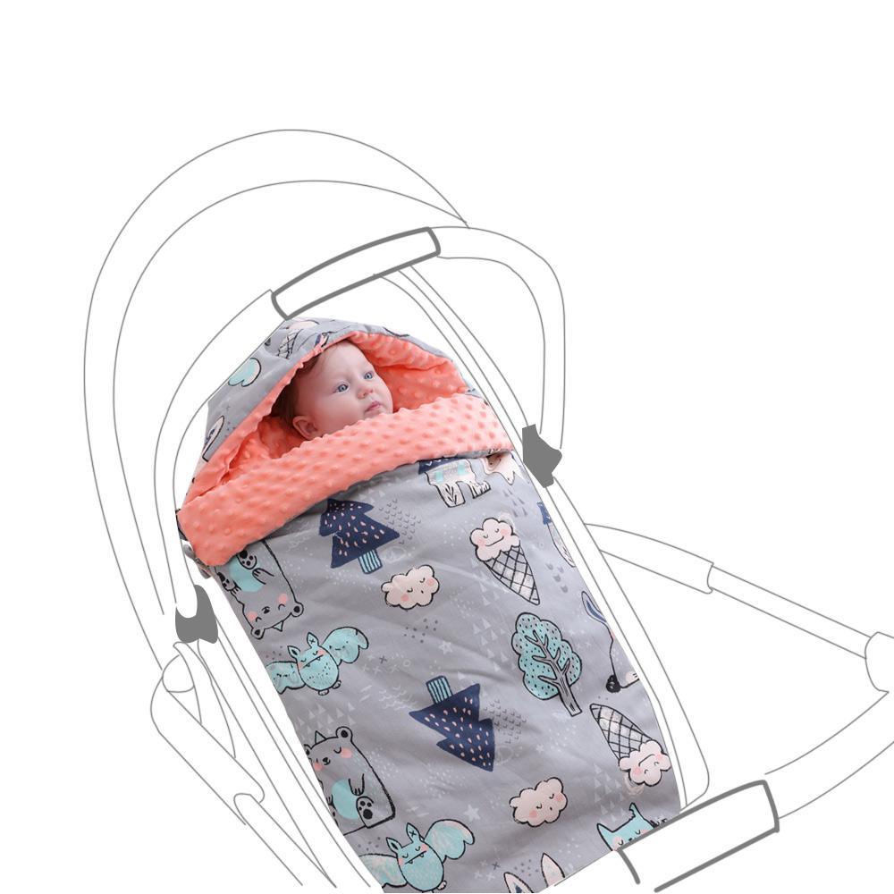 Newborn envelope cocoon sleeping bag from Stevvex in grey with orange plush lining swaddle print on Tampa Home & Garden Store