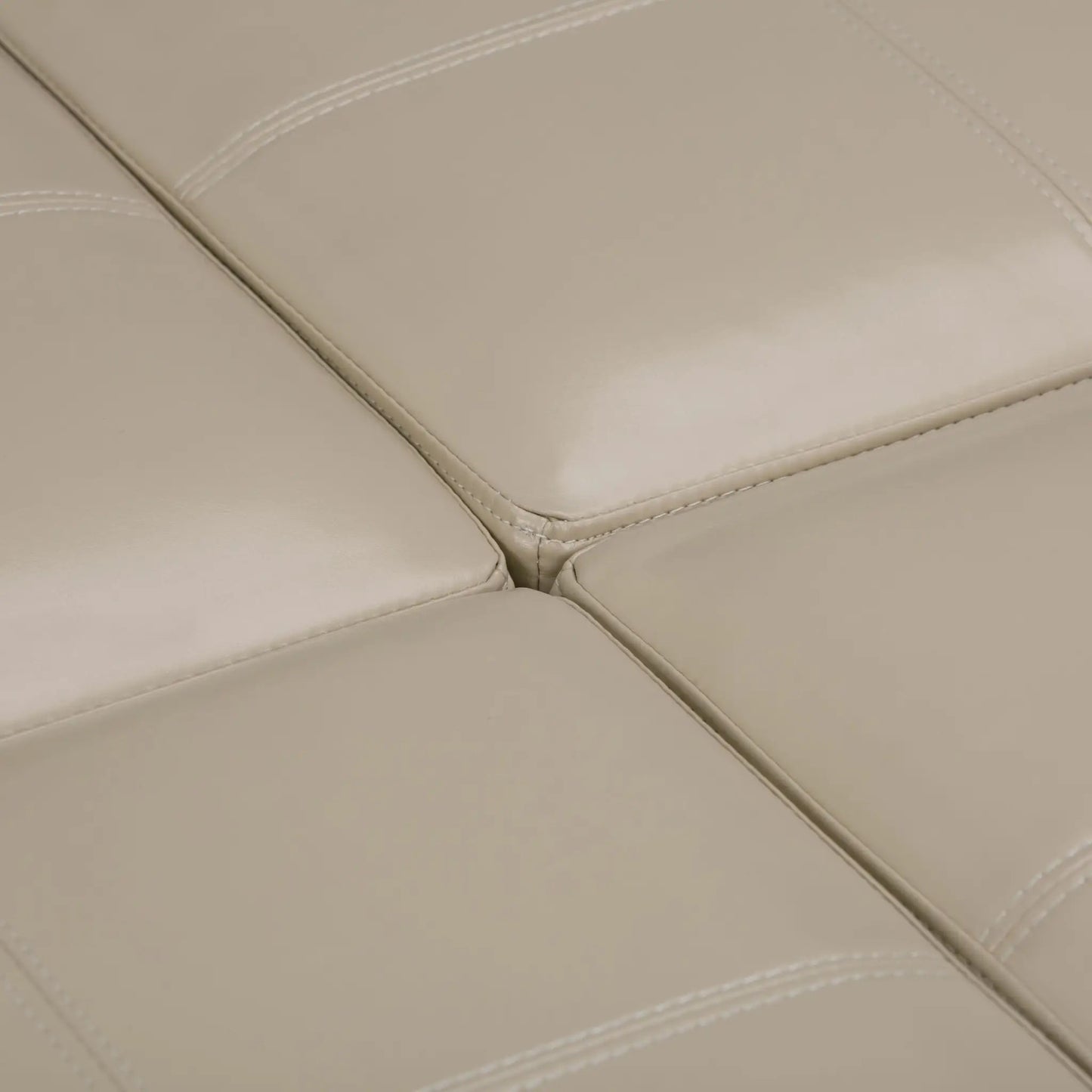 Avalon square storage ottoman beige leather with stitched panel seams by Unique Piece Furniture on Tampa Home & Garden Store