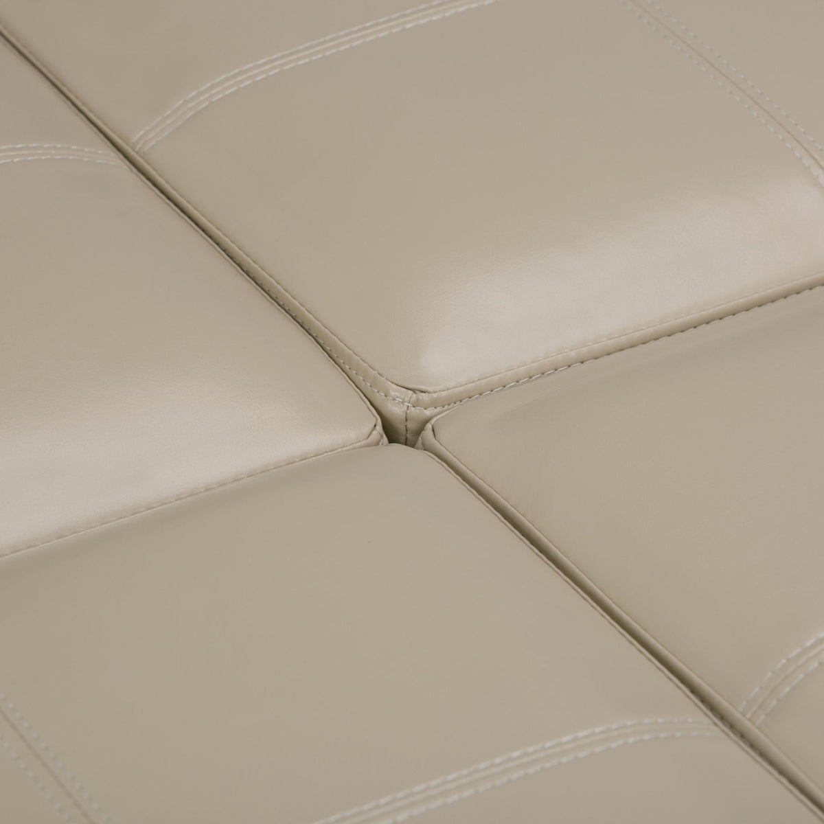 Avalon Square Ottoman Coffee Table With Trays beige leather upholstery stitched seams on Tampa Home & Garden Store