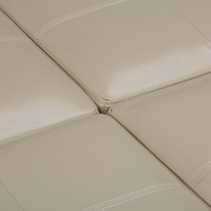 Avalon Square Ottoman Coffee Table With Trays beige leather upholstery stitched seams on Tampa Home & Garden Store