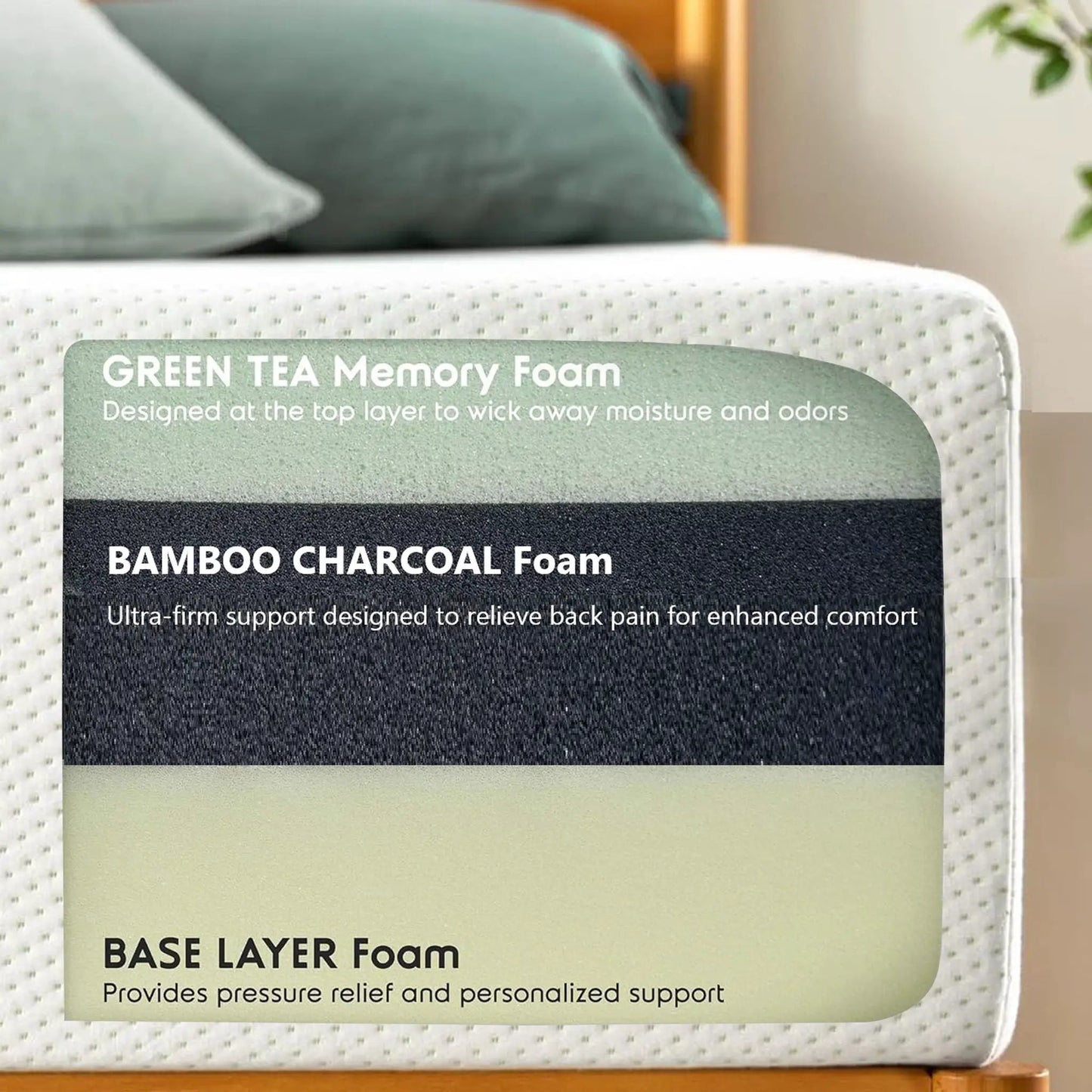 Tea Memory Foam Mattress in a Box with bamboo charcoal layers by Unique Piece Furniture on Tampa Home & Garden Store