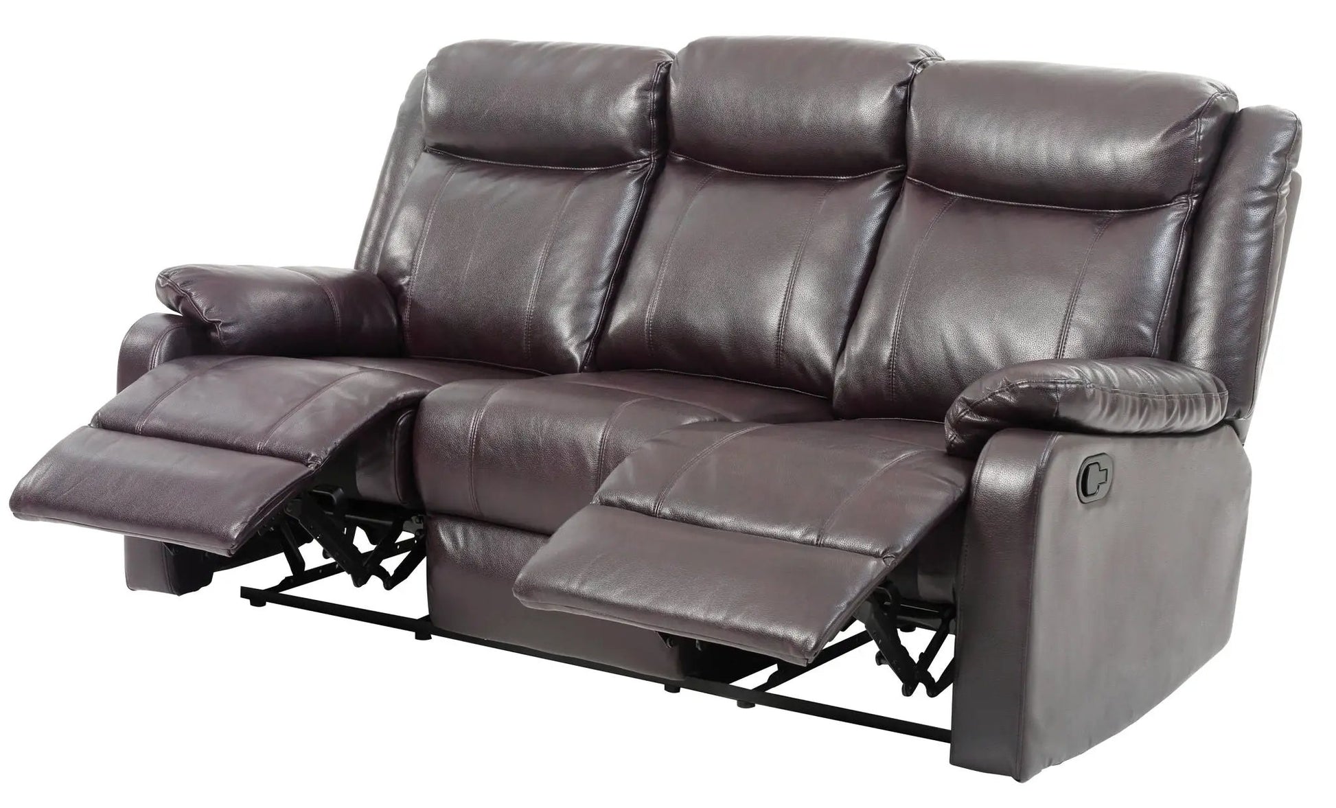 Contemporary three-seat reclining sofa in dark brown leather with extended footrests on Tampa Home & Garden Store