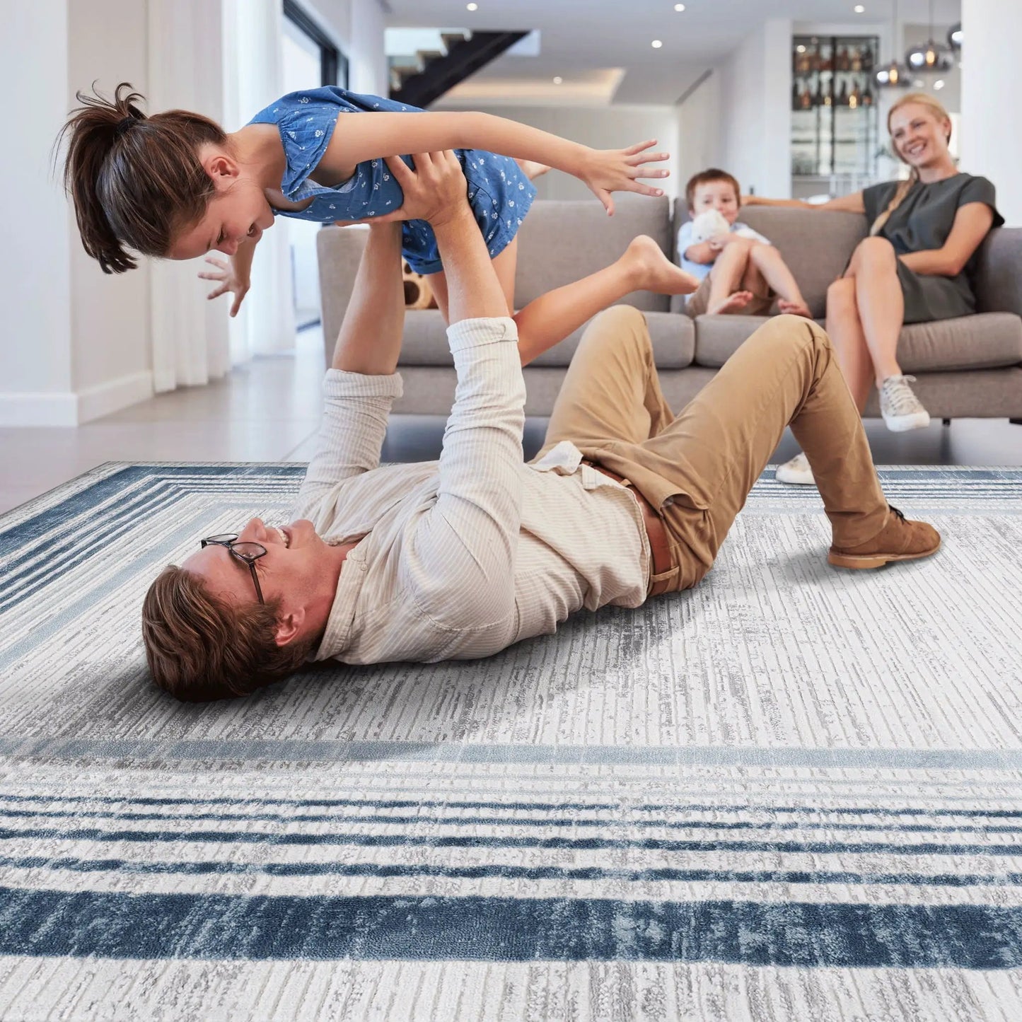 Marfi Bordered Rug in Neutral Tones for Living