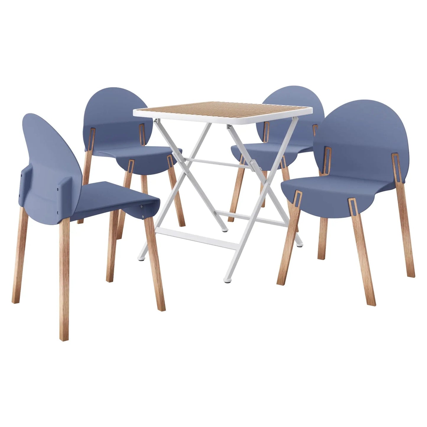 4 Piece Set: blue chairs with wood legs and folding square table by Unique Piece Furniture on Tampa Home & Garden Store