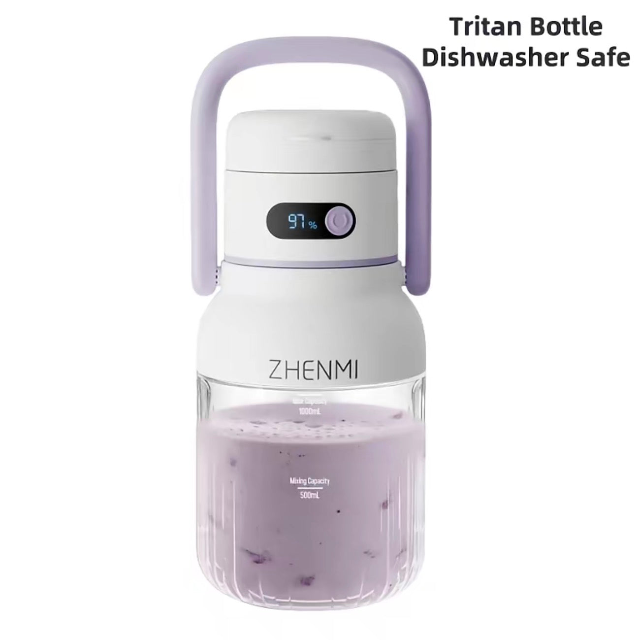 BlendGo Portable Blender lavender handle, 1000mL ZHENMI jar with purple smoothie, 97% on Tampa Home & Garden Store