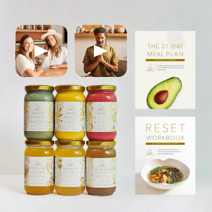 The OWL Reset 21-Day Organic Cleanse Kit with six colorful OWL Venice broth jars on Tampa Home & Garden Store
