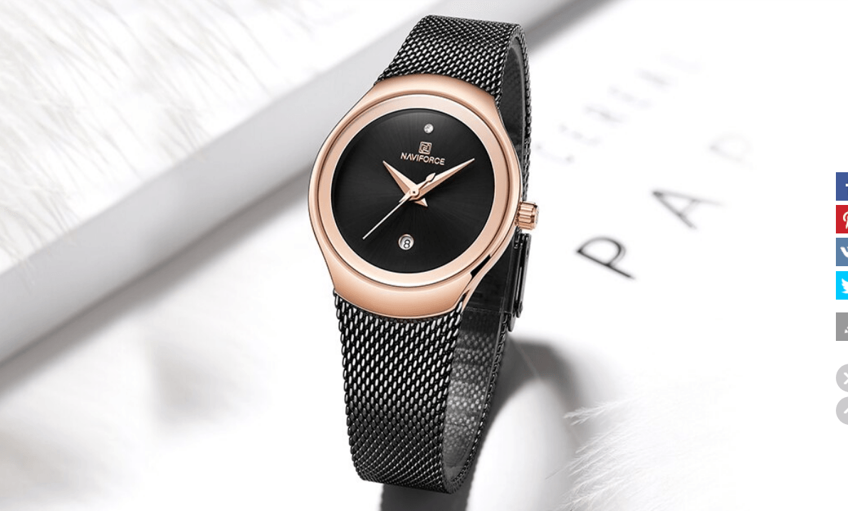 Women's steel watch with rose gold bezel mesh bracelet NAVIFORCE dial waterproof Stevvex on Tampa Home & Garden Store