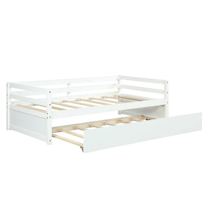 Twin Size Wooden Slat Trundle Platform-Dark Brown