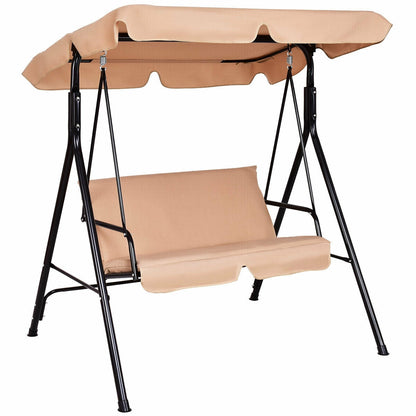 Loveseat Cushioned Patio Steel Frame Swing Glider -Black