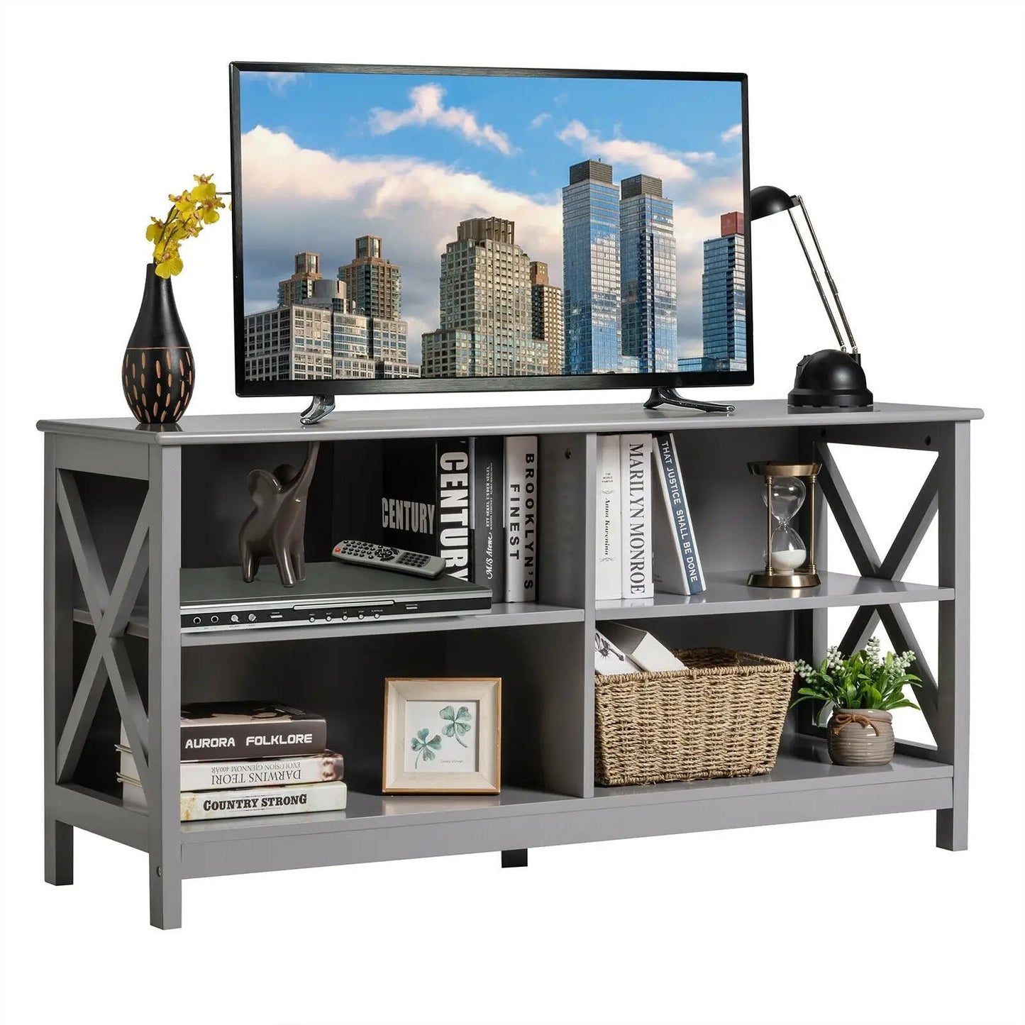 Wooden TV Stand for 55 TV with X Shaped Frame