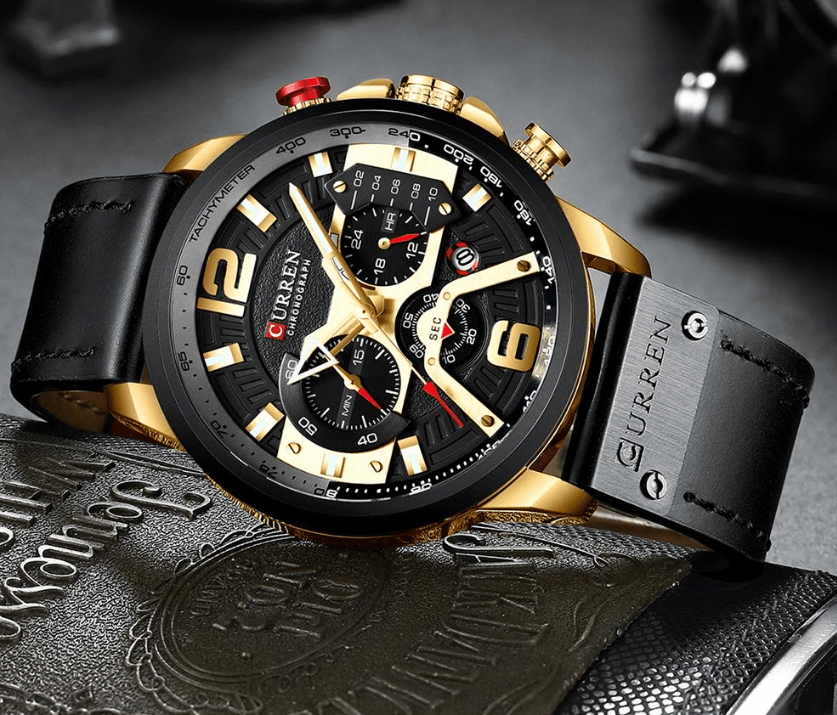 Stevvex men's waterproof chronograph watch with black dial, leather strap ST1CU3900MKT10 on Tampa Home & Garden Store