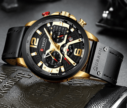 Stevvex men's waterproof chronograph watch with black dial, leather strap ST1CU3900MKT10 on Tampa Home & Garden Store