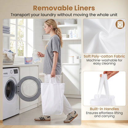 3-Section Laundry Hamper with Lid and Wheels by DirectDeals, white built-in handles on Tampa Home & Garden Store