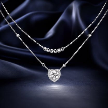 Sterling silver moissanite necklace with 6.5mm heart pavé pendant on a beaded chain on Tampa Home & Garden Store
