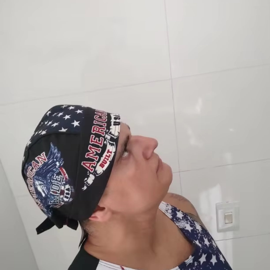 Balaclava helmet head wrap for bikers, black with star-spangled American flag design BikerZoneZ on Tampa Home & Garden Store
