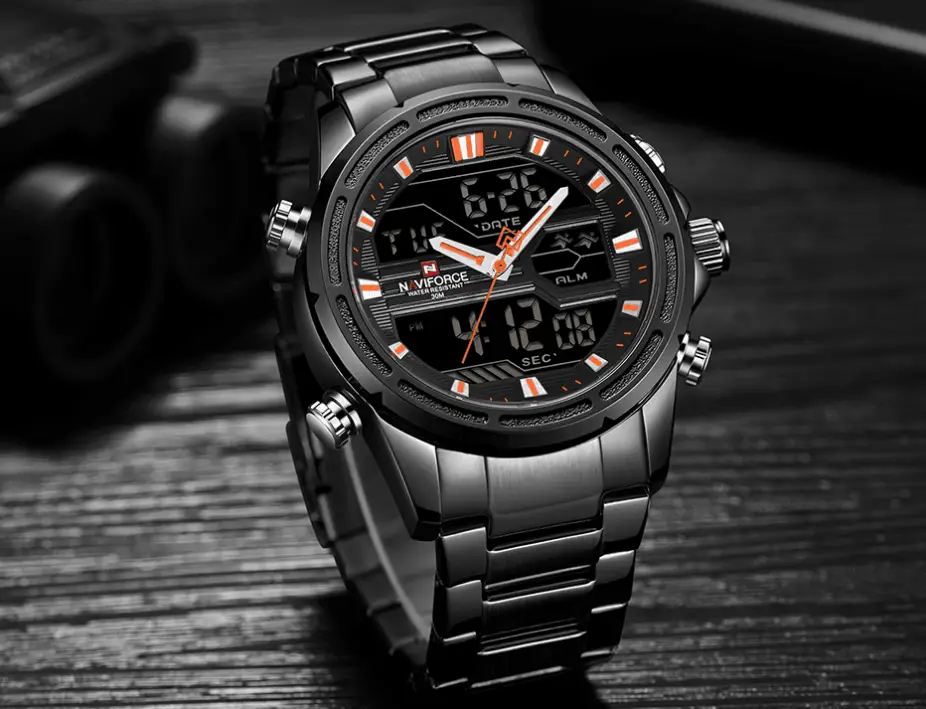 Mens Waterproof Analog Digital Watch Stainless